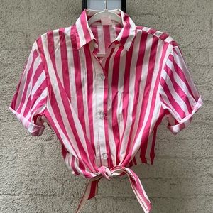 Vintage Candy Stripe Button Down Blouse with Tie Front / Large or Medium